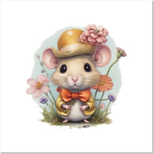 cute little mouse wearing a hat and a bow tie Posters and Art